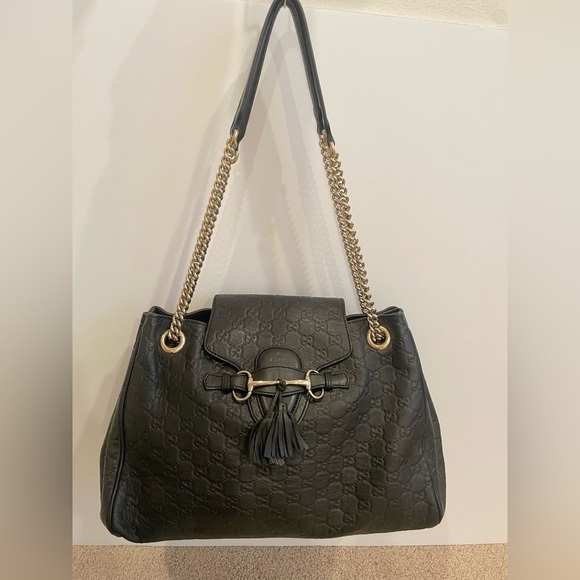 Gucci Black Leather Emily Medium Guccissima Shoulder Bag - Picture 1 of 15